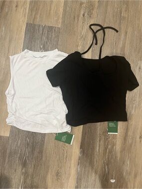 HALARA Black Strappy Crop Top & White Top Duo
